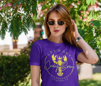 girl in purple mardi gras t shirt