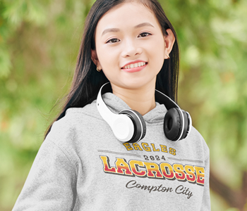 girl wearing lacrosse crewneck