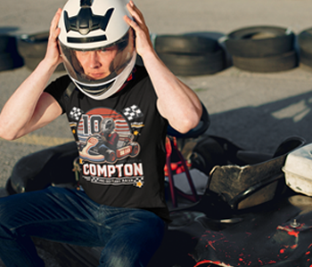man in motorsport t shirt