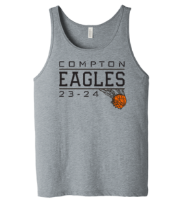 compton eagles 23-24 with basketball hoop design on grey tank 