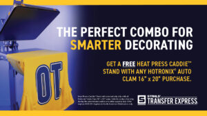 the perfect combo for smarter decorating get a free heat press caddie stand with any hotronix 16x20 auto clam purchase
