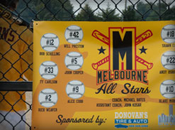 Banner with team roster and sponsors