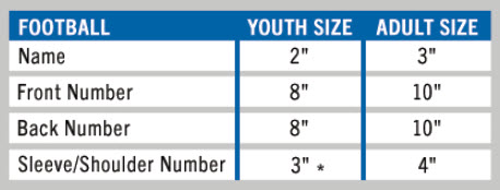 number sizes for football jerseys