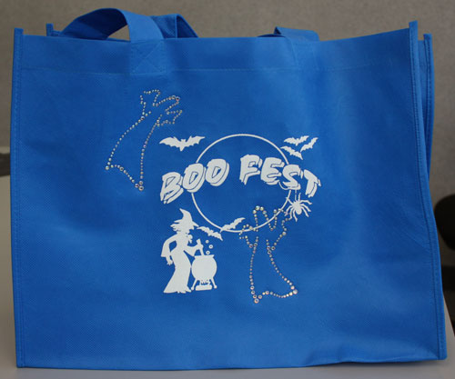 Halloween Rhinestones and Glow-in-the-Dark ink on a bag