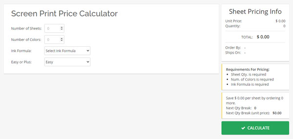 Screen Print Price Calculator for Quote