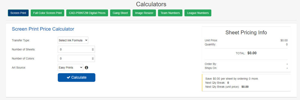 price calculator for t-shirt transfer costs