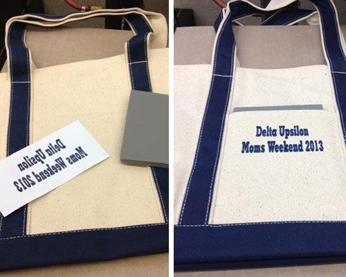 screen printed transfer on a totebag